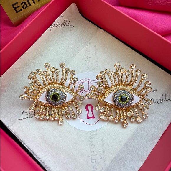 Schiaparelli Gold and Green Eye Earrings - Picture 2 of 4